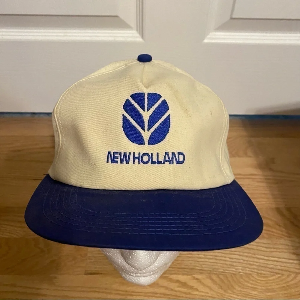 Vintage New Holland K Products Hat Blue Cream Snap Back